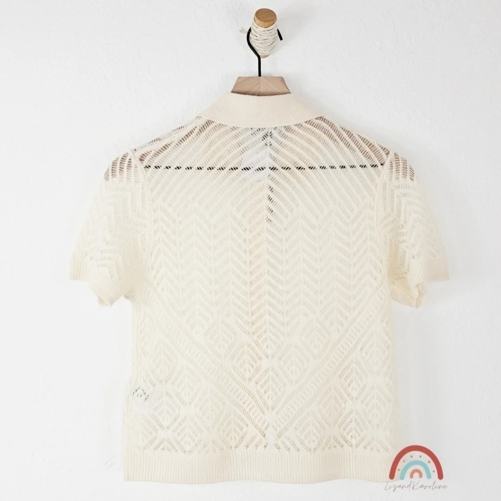 New! J. Crew Cashmere Sheer Pointelle Button-up Short Sleeve Cardigan